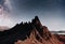 Outstanding background. Photo of the big dolomite mountains with clear night sky with stars