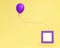 Outstanding purple balloon floating with picture frame on yellow background. minimal concept idea.picture frame used to place pic