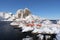 Outstanding winter view on Hamnoy village and Festhaeltinden mountain on background