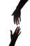 The outstretched hands of women and men, rescue, assistance - silhouette