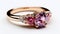 an oval beautiful pink ruby solitaire ring on white background