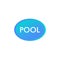 Oval blue color swimming pool vector illustration. Round shape neon pool club logo. Water symbol. Website button sign.