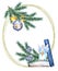Oval Christmas frame. Fir branches with blue cones, Christmas angel with a star in her hands, blue glass ball, old books.