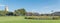 Oval Green lawn and pathway at Stanford University entrance