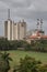 Oval maidan and in backgraund telecom buildings Mumbai