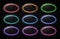 Oval neon lights banners set. Colorful led lamp.