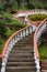 Oval, spiral shape outdoor staircase. Garden architecture