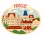 Oval sticker Prague. Decorative old European houses