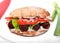 Oval vegan sandwich with soya barbecue cevapcici