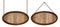 Oval wooden board made of natural wood and with dark frame hanging on ropes and chains