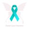 Ovarian Cancer Awareness Teal Ribbon over butterfly silhouette