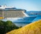 Ovation of the Seas cruiseship leaving Tauranga Harbour after being delayed due to White Island volcanic event affecting some