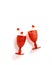 ove concept, two red glass colored wine glasses with fly red hearts around, holiday greeting card for Valentines Day 14