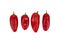 Ovely four mini red peppers on white isolate background. Fresh vegetable