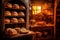 oven with artisan bread loaves baking inside