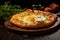 Oven baked cheese khachapuri with golden crust and egg