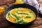 Oven baked omelette with flowers zucchini in pan