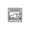 Oven with baked turkey line icon