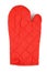 Oven glove for hot dishes isolated on white, top view. Quilted red heat protective mitten