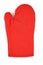 Oven glove for hot dishes isolated on white, top view. Quilted red heat protective mitten