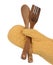 Oven Mitt Holding Wood Spoon and Fork