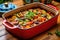 oven-ready ratatouille in a colorful baking dish