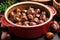 oven roasted chestnuts served in a ceramic bowl