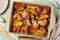 Oven-roasted orange chicken with red onion