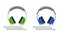 Over-ear Headphones or Earphones as Pair of Loudspeaker Drivers with Cord Vector Set