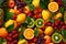 Over-head Fruit background topview. Generate Ai