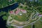 Over the Korela fortress on a sunny June day. Priozersk, Russia aerial