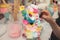 Over shake and freak shake, process of cooking extreme colorful milkshakes on a kids birthday party celebration, catering banquet
