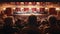 Over-the-shoulder view of a theater audience watching a stage performance, capturing the atmosphere