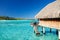 Over water bungalow with steps into lagoon