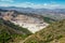 Overall view of limestone quarry near Calamorro mountain and Benalmadena town, Andalusia, Southern Spain.