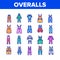 Overalls Worker Protect Clothes Icons Set Vector