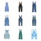 Overalls workwear icons set, flat style