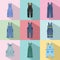 Overalls workwear icons set, flat style