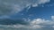 Overcast cloudiness weather. Moving dramatic clouds. Hurricane skies. Weather and overcast concept. Timelapse.