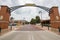 Overcast exterior view of the arch of Old town Marketplace