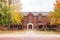 Overcast fall color landscape and Wallace Hall of the Drury University