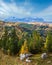 Overcast morning autumn alpine Dolomites mountain scene. Peaceful view near Valparola Pass, Belluno, Italy