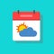 Overcast with sun weather forecast meteo icon vector, sunny day meteorology symbol in calendar sign flat cartoon illustration