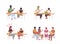 Overcome homework struggles with parents, friends semi flat color vector characters set
