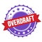 OVERDRAFT text on red violet ribbon stamp