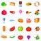 Overeat icons set, cartoon style