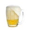 Overflowing beer glass, holding white background