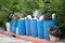 Overflowing garbage bins with household waste in the city