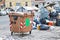 Overflowing garbage bins in a italian city