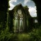 An overgrown gothic archway